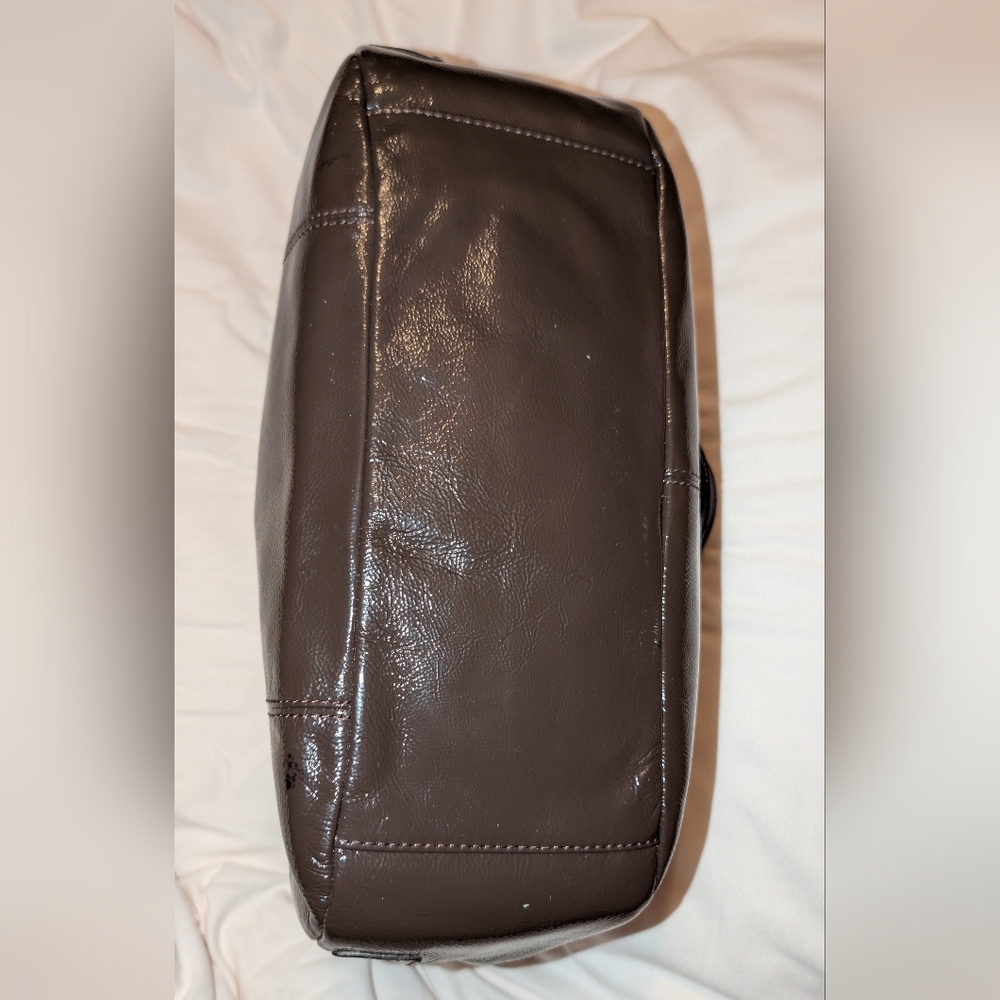 Coach Gallery Patent Leather Zipper Pocket Satchel Shoulder Bag Brown GUC - Picture 6 of 16